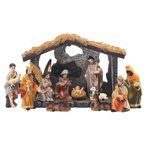 Image of Eastuy Christmas Nativity Scene Set, Resin Nativity Set with Stable & 11 Figures, Nativit-y Stable and Figurines Sets, Christian Christmas Decorations & Figures for Indoor, Living Room, Tabletop