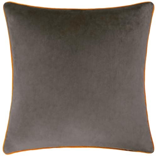Image of furn. Meridian Cushion Cover – Luxury Contrast Piped Velvet Decorative Case (Mocha/Pumpkin - 45x45cm)