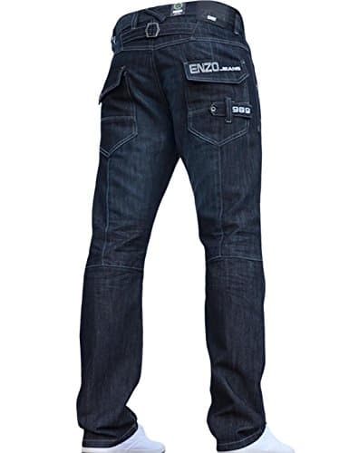 Image of Enzo BNWT New Mens Jeans Blue Designer Branded Straight Washed All Waist & Sizes Dark Wash 32W X 32L