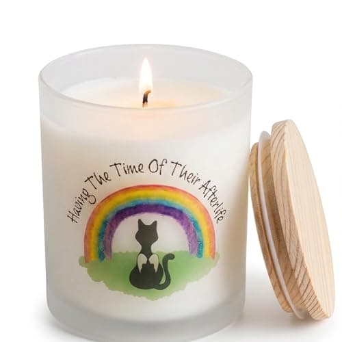 Image of Pet Cat Loss Remembrance Candle. Beautifully Fragranced Memorial Gift for Pet Lovers by Rainbow Bridge Friends