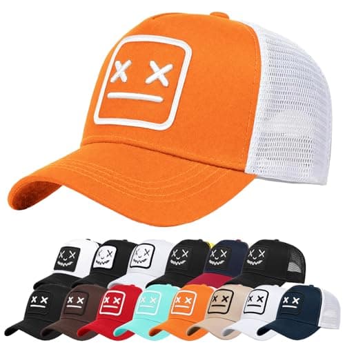 Image of Enwokran Baseball Cap Mens Quirky Bizarre Embroidery Hats Unisex, Hip Hop Trucker Caps Adjustable Mesh Back UPF 50+ UV Protection Summer Sun Hat Sports Cap (Orange)
