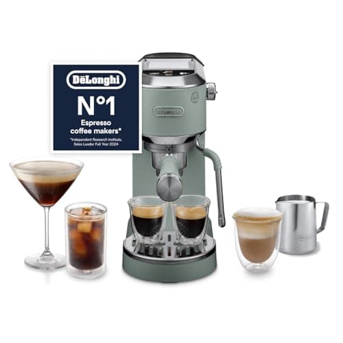 Image of De'Longhi Dedica Duo EC890.GR, Traditional Barista Pump Machine, Espresso And Cold Brew, Manual Coffee Machine With My LatteArt Steam Wand, 15cm Wide, 2 Espresso, Touch Display, Mug up to 13cm, Green