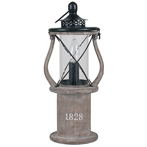 Image of Pacific Lifestyle Grey Washed Antique Lantern | Miners Oil Lamp Victorian Lamp Shabby Chic Nautical Wooden Washed Table Lamp (Grey)