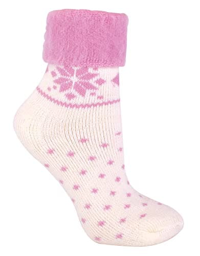 Image of Sock Snob Ladies Wool Bed Socks with Fairisle Design Thermal Lounge Socks for Winter | Used for Boots, Sleep, Outdoors or as a Gift | Xmas Christmas Designs (4-8, Cream)