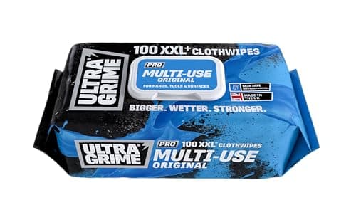 Image of UltraGrime PRO Multiuse Wet Wipes - Heavy-Duty Cleaning Cloths & Hand Wipes Alcohol-Free - Grease, Tools, Industrial Surface Cleaning Wipes - Extra Large Professional Cloth Wipes (Pack of 100)