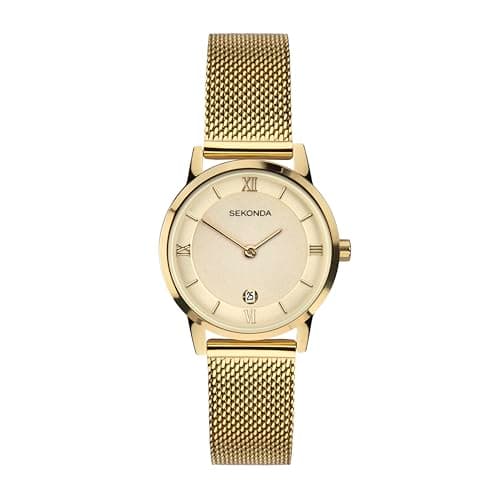 Image of Sekonda Women's Quartz Watch with Beige Dial Analogue Display and Gold Stainless Steel Bracelet 2103.27