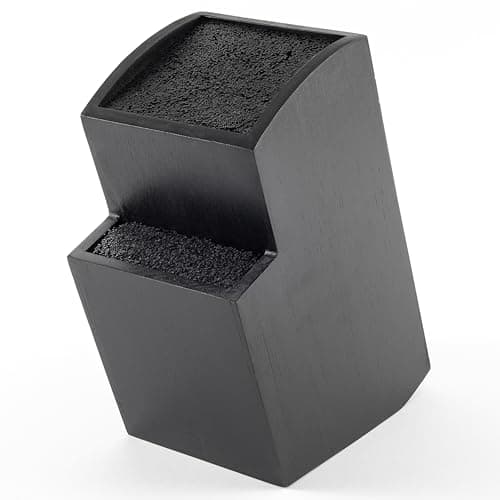 Image of Bamboo Knife Block, Universal Knife Holder Without Knives, Square Slanted Wooden Knife Board for Kitchen Countertop Storage, Sustainable Black Bamboo Organiser