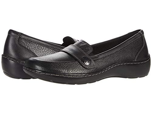 Image of Clarks Women's Cora Daisy Loafer, Black Tumbled Leather, 6 UK