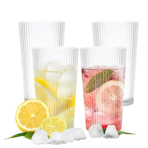 Image of Henrrida Plastic Cup Reusable Drinking Cup Set of 4 - 400 ml Clear Cocktail Cup Drinking Cup, Milkshake Cup - Indestructible Glass 13.5 oz