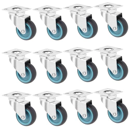 Image of IQWTU 50MM Furniture Castors Heavy Duty Castor Wheels, No Floor Marks Silent TPR Wheels Rubber Swivel Castor, 360 Degree Rotation Industrial Plate Casters, Load Capacity 50KG per Casters, 12PCS