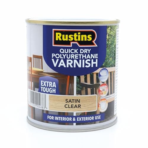 Image of RustinsQuick Dry Poly Varnish Satin Clear 500ml -Tough, Water-Based Clear Finish in Gloss, Matt or Satin; Durable Protection for Interior Wood, Furniture and Floors