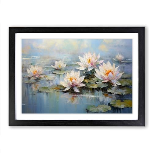 Image of Water Lily Impressionism Framed Print | A2 Black Framed Wall Art | Ready to Hang | Impressionist Floral Picture | Living Room Bedroom Lounge Office