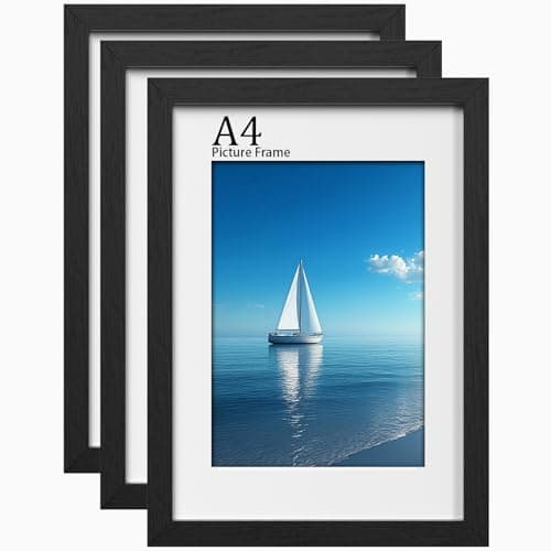 Image of LVAOUO 3Pack A4 Picture Frames, Wooden A4 Photo Frame 21 x 29.7cm, Versatile a4 Frame Black, Display, Landscape or Portrait Orientation-with Plexiglass and Stand, Wall-Mount & Desk