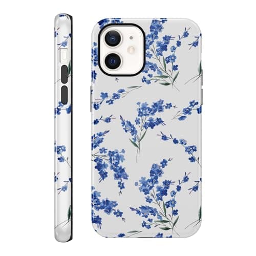 Image of Foonary Cute Case for iPhone 12/iPhone 12 Pro 6.1", Blue Flower Girly Aesthetic Dsign Pattern for Girl Women, Shockproof Slim Soft TPU and Hard PC Frosted Double Protective Cover
