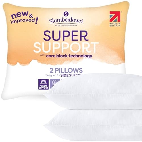 Image of Slumberdown Super Support Pillows 2 Pack - Firm & Supportive Pillow for Side Sleepers, Reduces Neck & Shoulder Pain | Foam Block, UK-Made, Non-Allergenic & Washable (48 x 74cm)