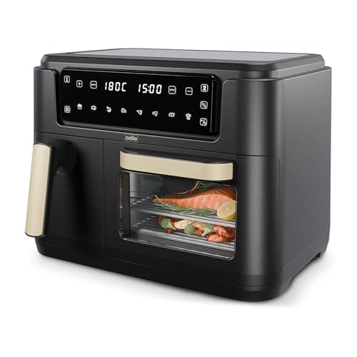 Image of Cello 2400W Dual Zone Digital 11 Litre Black Air Fryer With 2 Drawers, 3.5L and 7.5L Oven, 8-in-1, Touch Control, Air Fry, Grill, Roast, Bake, 8 Portions, Non-Stick, Dishwasher Safe