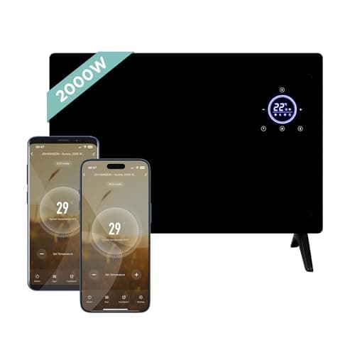 Image of DMD | Wifi Enabled Smart Heater, Tempered Glass, Touch Screen Control, 5-50 Degree Temperature 24hr Timer | Free Standing and Wall Mounted Brackets Supplied (2000 Watt)