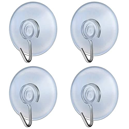 Image of fiXte Suction Cup Hooks Clear PVC Sucker Pads 45mm Kitchen Wall Hangers Window Sucker Hook No Drill for Glass Tile Door Bathroom Shower Christmas Lights Hanging Wreath (Pack of 4)