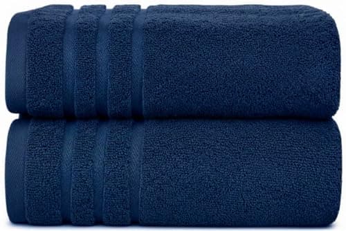 Image of WovenWonder Pack of 2 Super Jumbo Bath Sheets (100 x 200 cm-600GSM) Luxury 100% Egyptian Cotton Soft Extra Large Bath Sheet Towels Highly Absorbent & Quick Dry Hotel Quality Towel Set (Navy Blue)