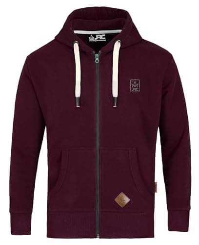 Image of JRC Just Royal Clothing Mens Zipped Fleece Hoodies, Lightweight Casual Zip Up Hooded Sweatshirt Tops with Pockets for Gym & Running (Maroon, XL)