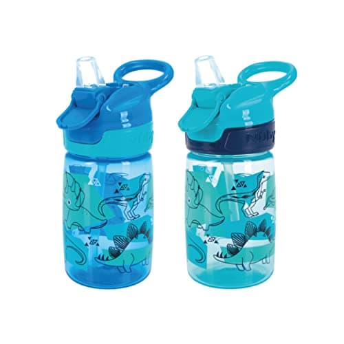 Image of Nuby Incredible Gulp Water Bottle - No Spill Active Toddler Sippy Cup | 360ml / 12oz | Carry Handle | Dishwasher and Microwave Safe | Suitable Beaker for 18 Months Plus (Dinosaurs, Pack of 2)