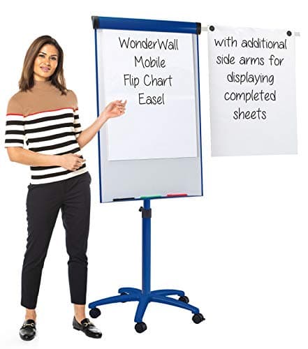 Image of Wonderwall Mobile Magnetic Flipchart Easel, A1, 1000 x 680 mm, Dry-wipe Whiteboard, 2 Extendable Side Arms, Smart Blue Frame - Ideal for School, Office, Training, Presentation, Healthcare