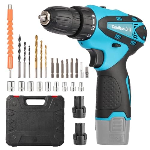 Image of 12V Cordless Drill Set: Lightweight Electric Screwdriver Drive, Rechargeable Power Mini Combi Drill, 3/8" Keyless Chuck, 24Pcs Accessories, 18+1 Torque Setting, Tool Kit for Home DIY