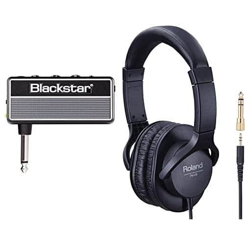 Image of Blackstar amPlug 2 FLY Mini Portable Electric Guitar Headphone Amplifier Plugin Simulator with Built in Effects & Roland RH-5 Monitor Headphones for Everyday Music Making And Audio Playback,Black