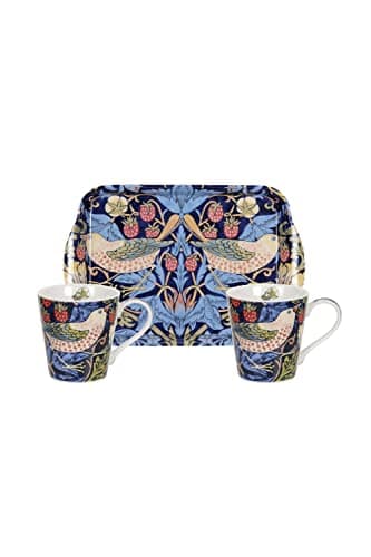 Image of Portmeirion Pimpernel Morris & Co Strawberry Thief Mug and Tray Set, Blue