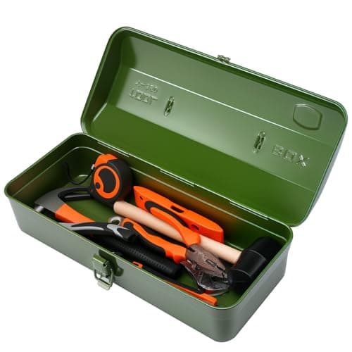 Image of Large Metal Tool Storage Box with Handle for Home, Garage & Workshop, 37×16×12cm Portable Tool Case with Lid Locking Professional Storage Cabinet for Wrenches, Screwdrivers, Small Parts(Green)