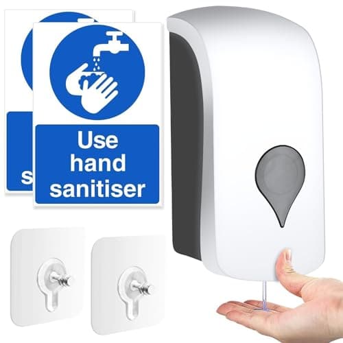 Image of 1000ML Soap Dispenser, Wall Mounted Liquid Soap Dispenser, Manual Gel Liquid Shampoo Detergent Container for Bathroom Kitchen Hotel School Office USE HAND SANITISER Sign Stickers (White)