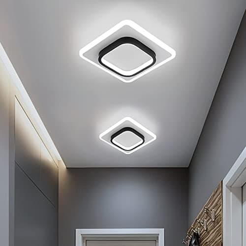 Image of DELIPOP Modern LED Ceiling Light, 21W 2350LM Acrylic Square Ceiling Lamp, Black and White Ceiling Lighting for for Hallway Office Bedroom Kitchen Living Room, Cool White 6000K