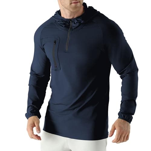 Image of Jupmov Mens Quarter Zip Running Hoodie Sweatshirts,Lightweight Workout Pullover Jacket with Pockets(Navy Blue,L)