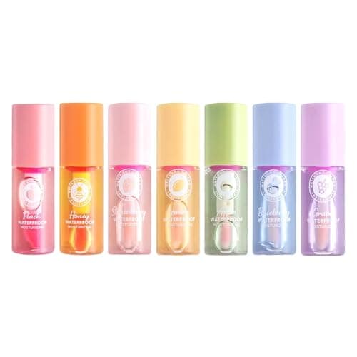 Image of Funnaura 7 Pcs Mini Lip Oil Gloss Set, Fruit -flavored Lip Care for Teenage Girls