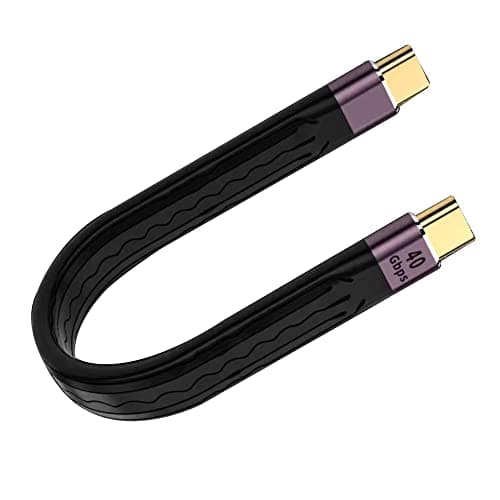 Image of QIANRENON 40Gbps USB C Short cable USB 4.0 Type C male to male Flat flexible cable 100W PD fast charge supports 8K video,built-in E-mark chip for fast charge data transmission HD video,5.1 in/13 cm
