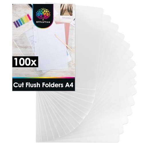 Image of OfficeTree 100x Cut Flush Folders A4 Clear - Grained & Plain - Clear Plastic Wallets A4 Open Top and Side - Plastic Sleeves L Type Folder to Protect Paperwork - File Folders - Page Protectors