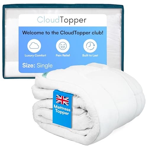 Image of CloudTopper™ Hotel Quality Mattress Topper - 10 cm Thick Hypoallergenic Luxury Mattress Topper - Machine Washable with Breathable Microfibre Material, Ideal Back Pain & Body Ache Relief