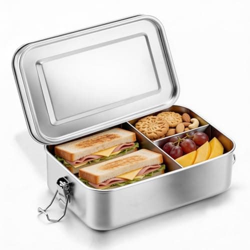 Image of Homikit Lunch Box 1400ml, Stainless Steel Bento Box with 1 Removable Compartment, Metal Food Sandwich Salad Storage Container for Adults & Kids, Leak-Proof & Portable, Sturdy & Dishwasher Safe
