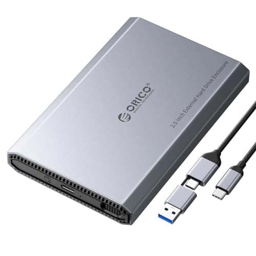 Image of ORICO Aluminum USB C Hard Drive Enclosure for 2.5 Inch SATA SSD/HDD, USB 3.2 GEN 2 USB C to USB A/C 2 in 1 Cable, Support macOS Windows Linux OS, Compatible with Samsung Crucial WD Drives(DD25-C3)