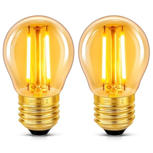 Image of Caldarax Vintage Light Bulb E27 Edison Screw Bulb, 2W LED Filament Equivalent 20 Watt, Antique Style Retro Amber Glass 2200K Warm White, 200LM, AC 220V, Non-dimmable, Golf Ball G45 Bulb, 2 Packs