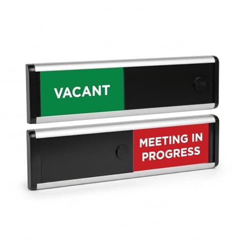 Image of Vacant/Meeting in Progress Sliding Door Sign from ViroDisplay® - Green/Red Edition - 214 x 60mm - Anodised Aluminium Profile - Durable Printed Surface - Black Sliding Panel - Self-Adhesive Fixing