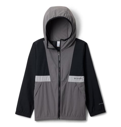 Image of Columbia Youth Boys Spire Valley Windbreaker, Lightweight Windbreaker Jacket, Black/City Grey/Columbia Grey, L