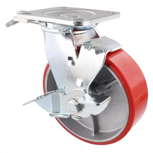 Image of WAGNER industrial heavy duty castor - DIRECTION LOCK 3in1 - swivel castor & fixed castor, cast iron - red soft-running surface, 2 injectors, brake, diameter Ø 150 mm, load capacity 400 kg - 04011501