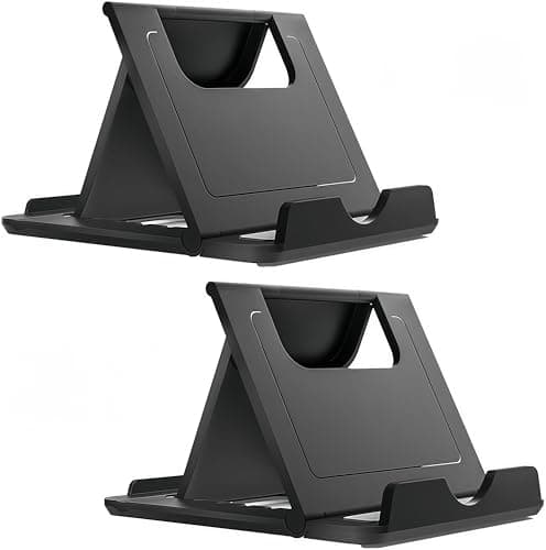 Image of HAPPITON Phone Stand Tablet Stand Multi-Angle Cell Phone Stand Cradle Holder Universal Foldable Tablet Phone Compatible with Samsung iPhone 15 16 17Pro Max 17 Air, iPad Mini (2PCS in Black)