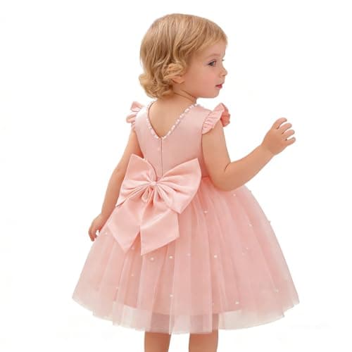 Image of NNJXD Baby Girl Birthday Party Tutu Gown Bowknot Toddler Girls Pageant Princess Tulle Wedding Gown 2077 Pink 12-18 Months
