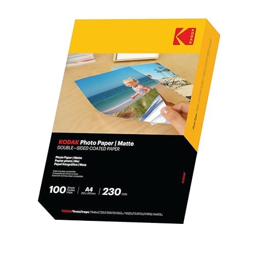 Image of KODAK Photo Paper A4 (Double-Sided Matte 230gsm - 100 Sheets) Premium Photographic Paper, Universally Compatible with All Inkjet Printers, Perfect Printing for HP, Epson, Canon (Size 210 x 297mm)
