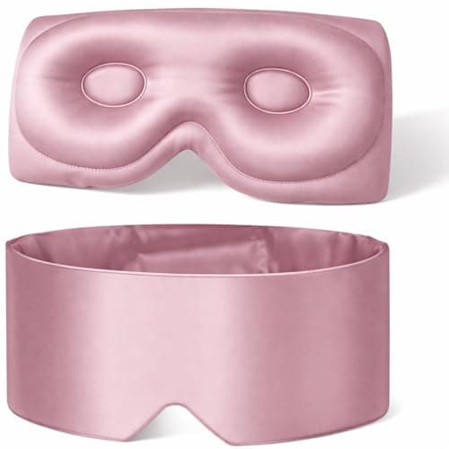 Image of Silk Sleep Mask, 22 Momme Pure Silk Sleep Mask with Travel Pouch, 3D Contour Adjustable Blindfold for Side Sleepers, Eyelash Protecting for Natural Lashes & Extensions, Bean Pink