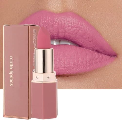 Image of Matte Nude Hot Pink Lipsticks for Women - Long Lasting Non Stick Cup Velvet Lip Gloss Lip Stain/Hydrating High Pigmented Smooth Lipsticks for Women Girls (Barbie pink 02)
