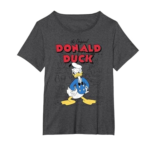 Image of Disney Donald Duck Original Donald How To Draw Background T-Shirt, Women's Plus, Dark Heather Grey, 3X