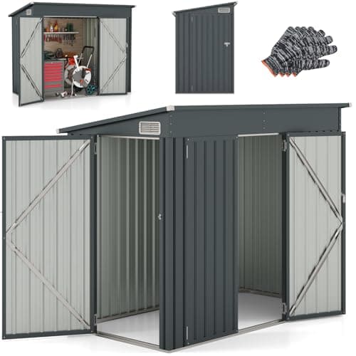 Image of GiantexUK 8 x 4FT Metal Garden Shed With Air Vents, Lockable Front & Side Doors, Slope Roof Storage Building for Patio Backyard Garage Lawn